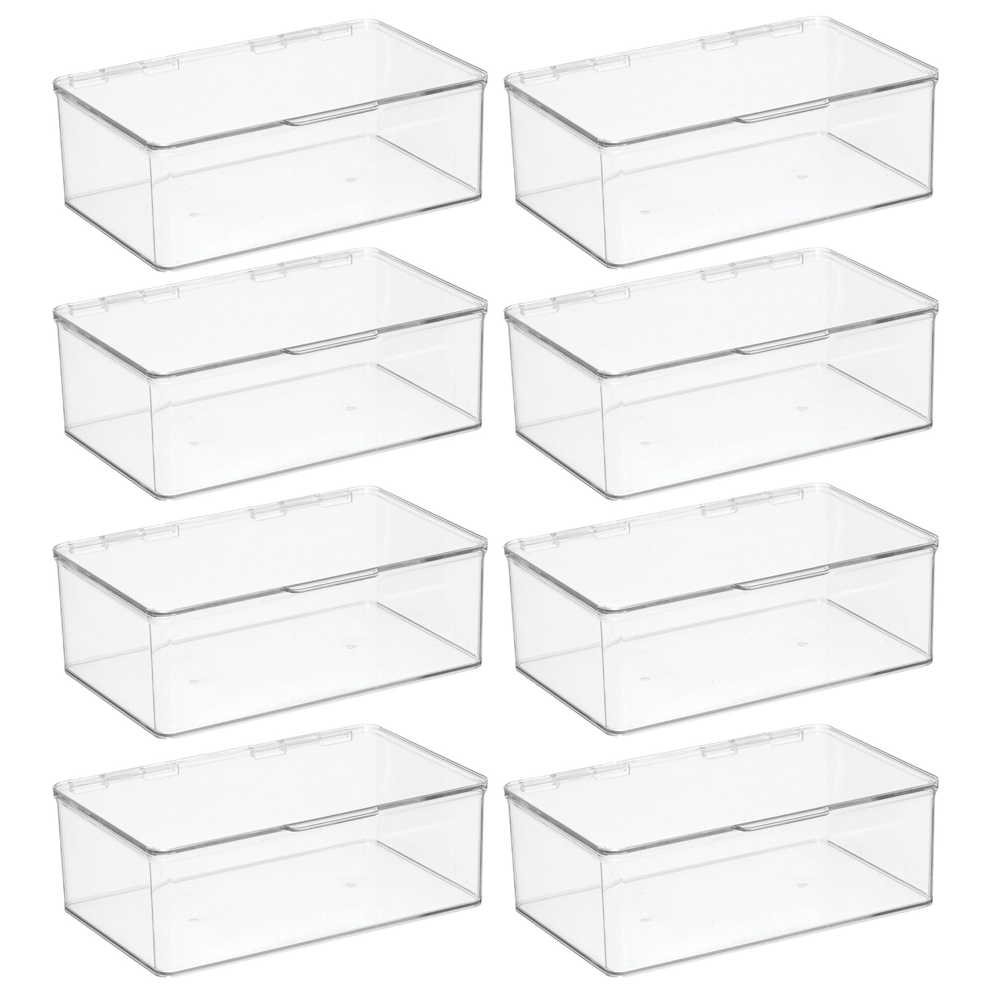 mDesign Plastic Bath Stacking Storage Organizer Box, Hinged Lid, 8 Pack, Clear