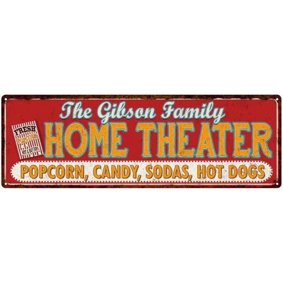 The GIBSON Family Home Theater Sign Gift 6x18 Metal Movies Decor 106180100119