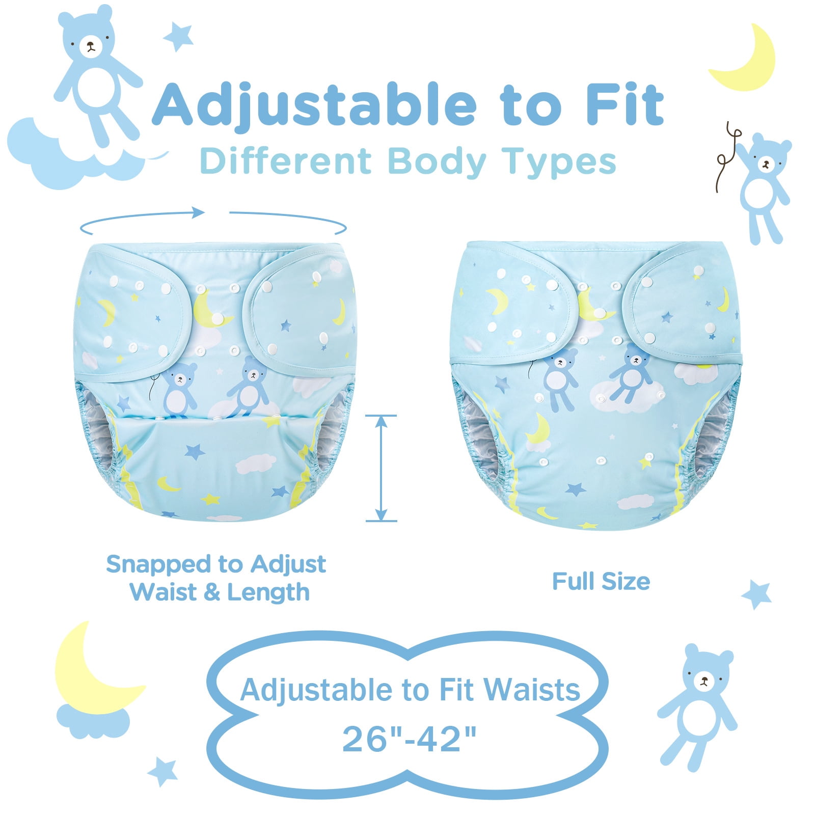 Littleforbig Washable Adjustable Reusable Waterproof Cloth Adult Diaper Wrap Cover One Size - Little Dreamers
