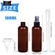 thumbnail image 2 of Paquete de 16 botellas pulverizadoras de plástico marrón ámbar de 100 ml (3,4 oz) con atomizadores de niebla fina para limpieza del hogar, aromaterapia y cuidado de la belleza., 2 of 8