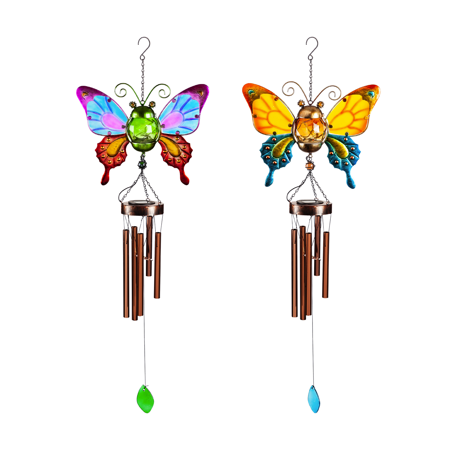 Evergreen Twinkling Light Solar Glass and Metal Butterfly Wind Chime, 2 ASST., 13.4'' x 4.3'' x 43.3'' inches. - image 1 of 3