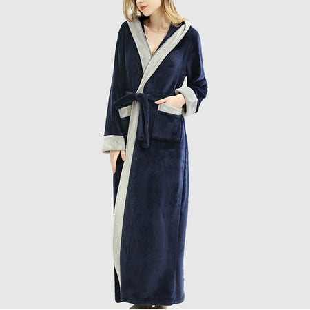 

Cotonie Couples Winter Lengthened Bathrobe Splicing Home Clothes Long Sleeved Robe Coat+Belts