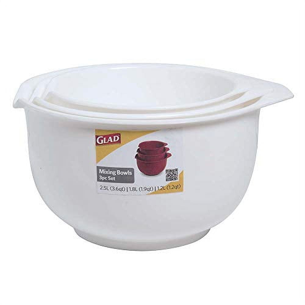  GLAD Mixing Bowl with Handle – 3 Quart, Heavy Duty Plastic  with Pour Spout and Non-Slip Base