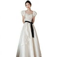 thumbnail image 2 of Vestido de noche de satén blanco para mujer, estilo francés, largo, hombros descubiertos, vestido de novia princesa abullonado, 2 of 6