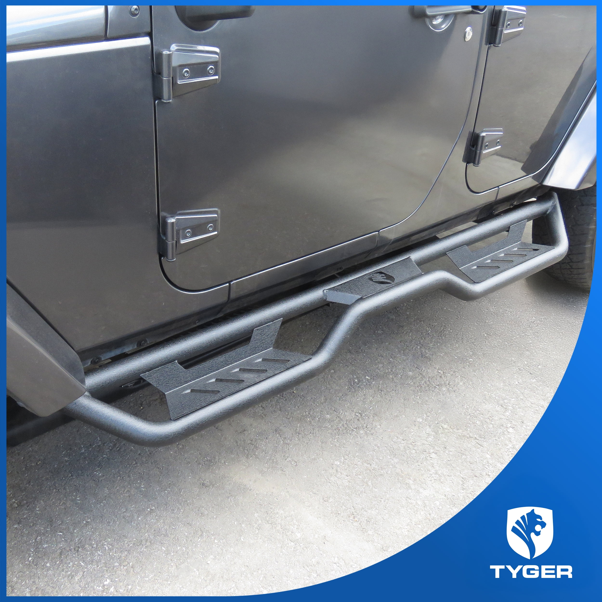 Tyger Auto Tyger Kobra Running Boards Compatible with 2007-2018 Jeep Wrangler JK 4-Door (Exclude JL) | TG-KB2J25008 | Textured Black Drop Step Rail