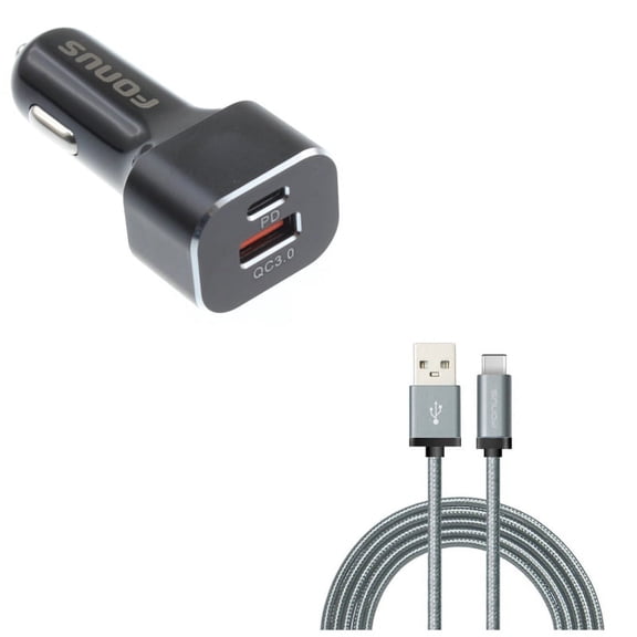 Charger Cord Type-C 6ft USB Cable w 2-Port USB 36W Quick Car Charger N5E for Lenovo Moto Tab (10.1) - LG G5, V20, G6, V30 V50 ThinQ 5G, V40 ThinQ, V35 ThinQ, Q7 Plus, Google Nexus 5X, G8 ThinQ