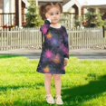 thumbnail image 5 of Girls' long-sleeved dress Cosmic Galaxy Splash Girls' A-line dress with ribbed cuffs Soft and comfortable, 5 of 6