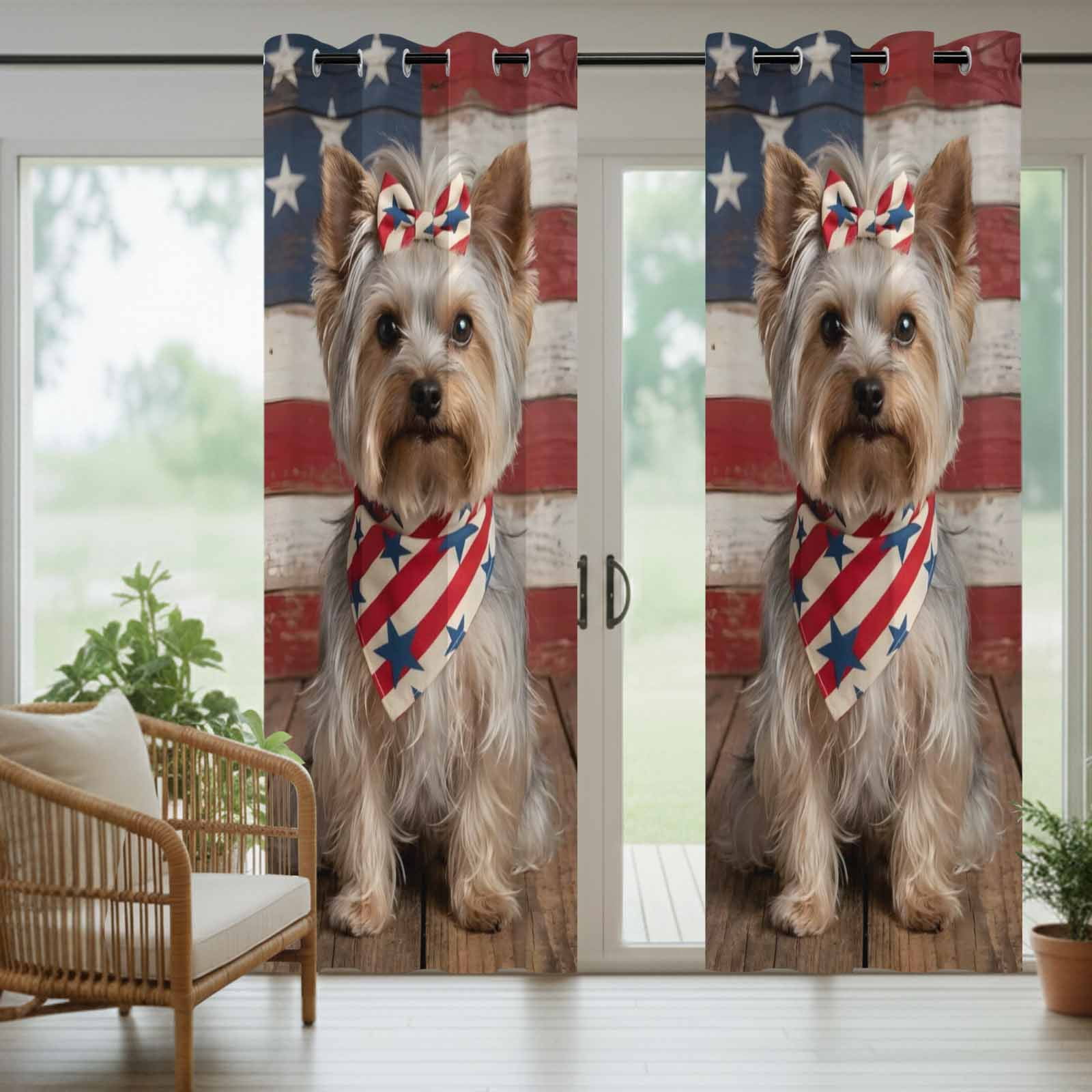 Patriotic Yorkshire Terrier Outdoor Curtains for Patio, Independence Day American Flag Sunshade Privacy Drapes Grommet Waterproof Outside Curtains for Porch/Cabana/Balcony 54"x 108", 1 Panel