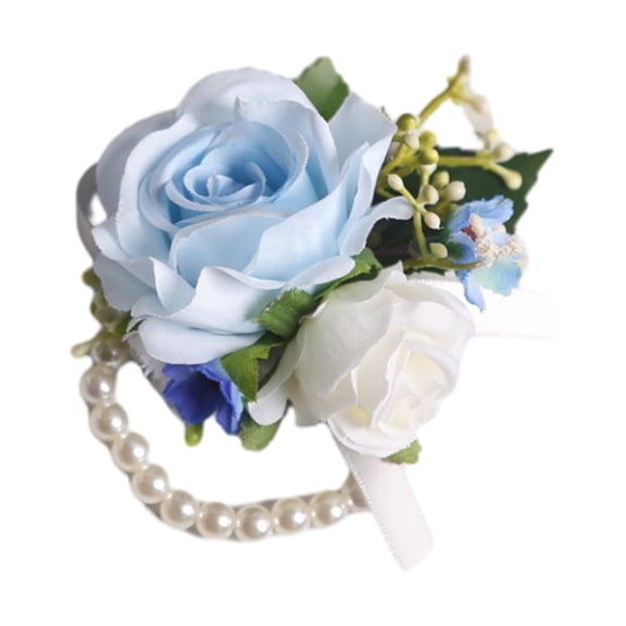 bestolf Blue White Rose Boutonniere And Wrist Corsage Artificial Silk Flower for Bride Bridesmaid Groom European Rustic Wedding Decor (Hand Flower )