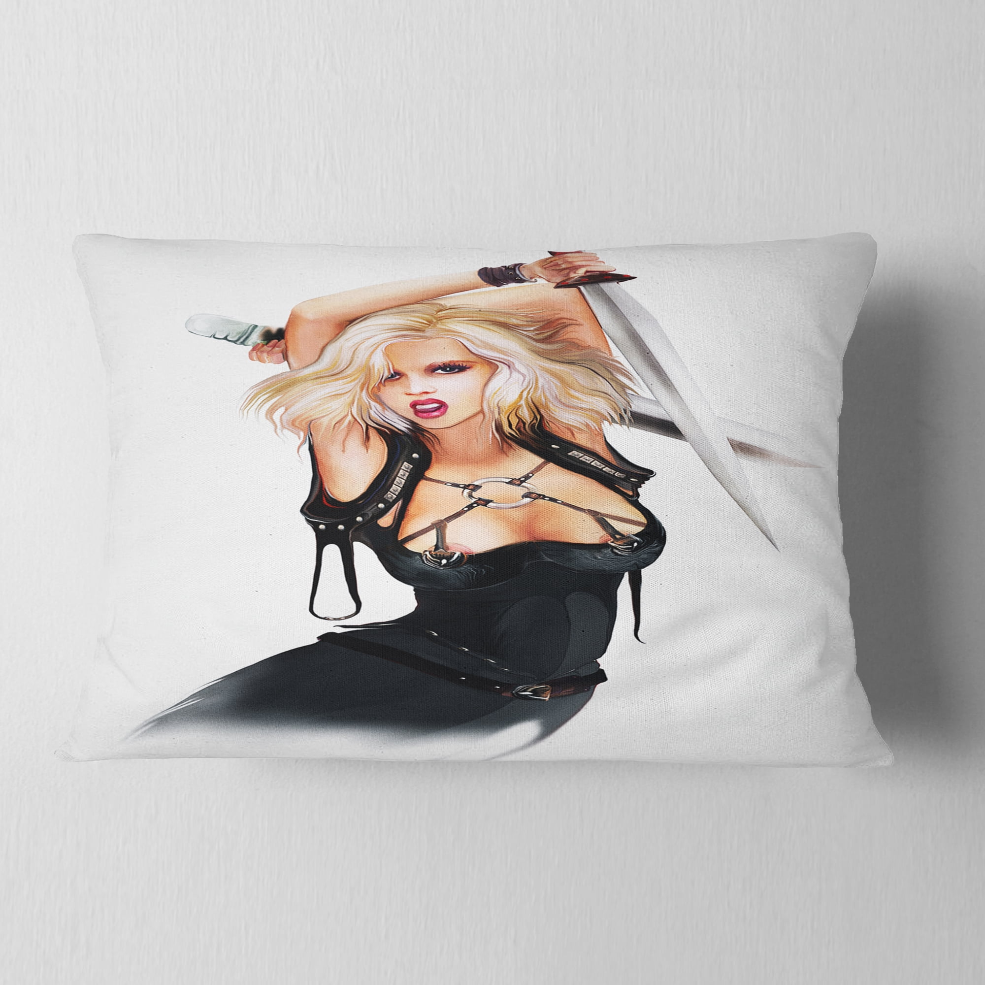 Designart Women with Words - Digital Art Portrait Throw Pillow - 12x20
