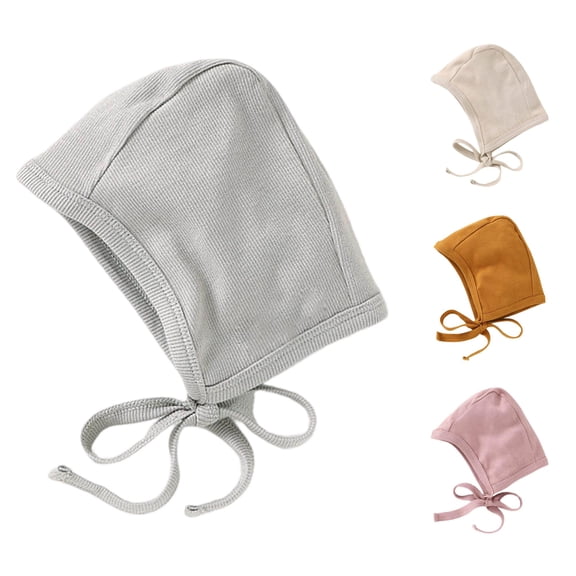Oiyii Newborn Girl's Soft‑Stretch Bomber Hats Solid Newborn Daily‑Wear Beanies Infant Warm Headwear, Light Gray