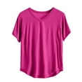 thumbnail image 5 of Luowei Women's V-Neck Cotton Tee - Oversized Loose Fit Summer Top, Pink, 3XL, 5 of 5