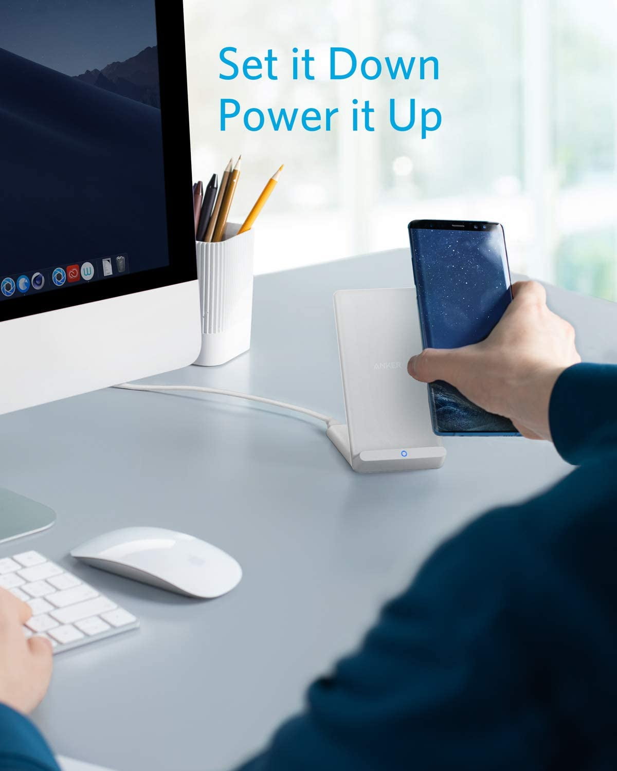 Anker Wireless Charger, PowerWave Stand, Qi-Certified for iPhone 12, 12 Mini, 12 Pro Max， SE, 11, 11 Pro, 11 Pro Max, XR, Xs Max, 10W Fast-Charging Galaxy S20 S10 S9 S8, Note 10 (No AC Adapter)