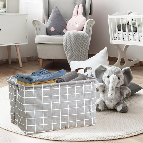 Large Square Fabric Storage Bin, Foldable Laundry Hamper with Handles, Canvas Closet Organizer Basket, Multi-Use Bin for Clothes, Toys, Shelves, Bedroom & Home Use, 14.9*10.2*9in, Gray
