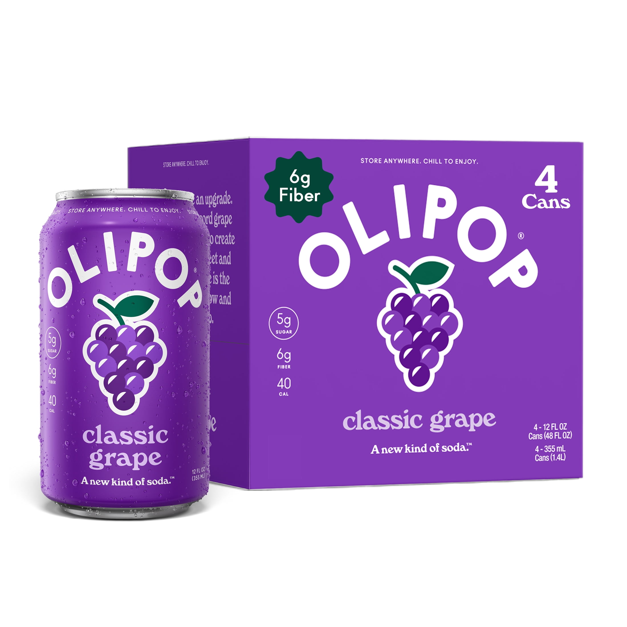 6 pack) OLIPOP Prebiotic Soda, Classic Grape, 12 fl oz, 4 Pack