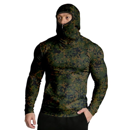 DPTALR Men s Digital Camo Balaclava Hooded Shirt,UPF 50+ Sun Protection Face Cover,Quick Dry Long Sleeve Top,with Thumb Holes,for Hunting,Hiking Multicolor Big Men s Tall Men s XL