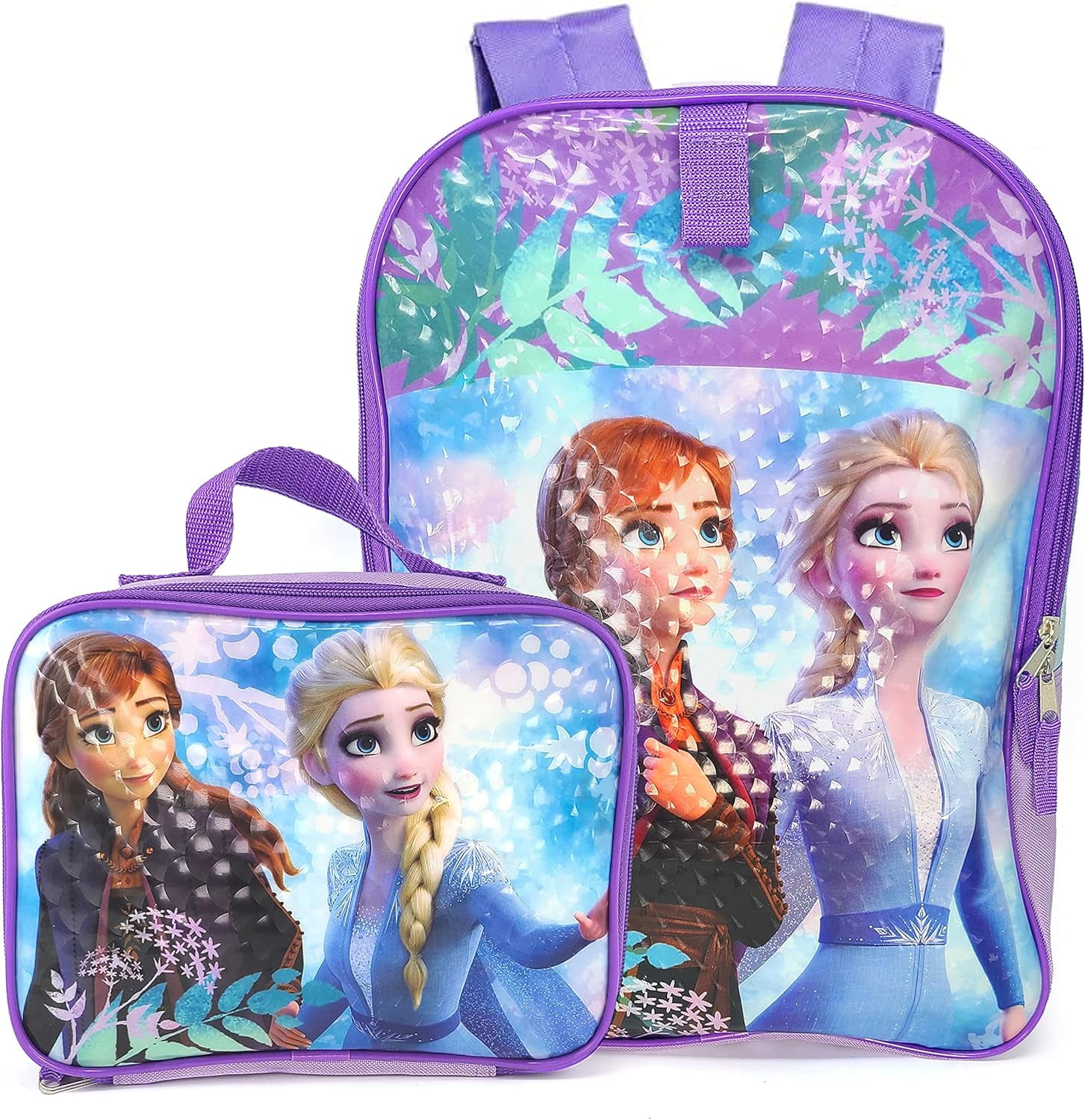 Frozen Backpack - Anna and Elsa Adjustable Backpack with Detachable Insulated Lunchbox, Violet