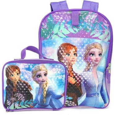 Frozen Backpack - Anna and Elsa Adjustable Backpack with Detachable Insulated Lunchbox, Violet