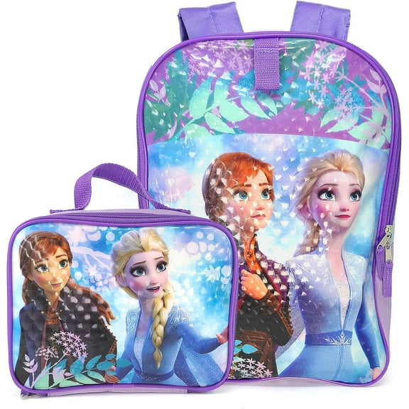 Frozen Backpack - Anna and Elsa Adjustable Backpack with Detachable Insulated Lunchbox, Violet
