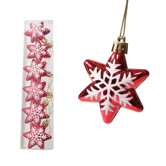 PEIBang 6 Pcs Christmas Ornaments Set,Glitter Star Ornaments for Christmas Tree,Red and White Hanging Star Ornaments for Xmas Tree Holiday Party Decor