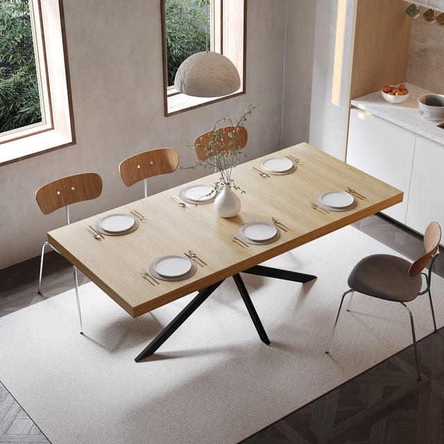 Noble House 55.11" - 70.86" Retro Rectangular Extendable Dining Table with Hidden Storage,Natural