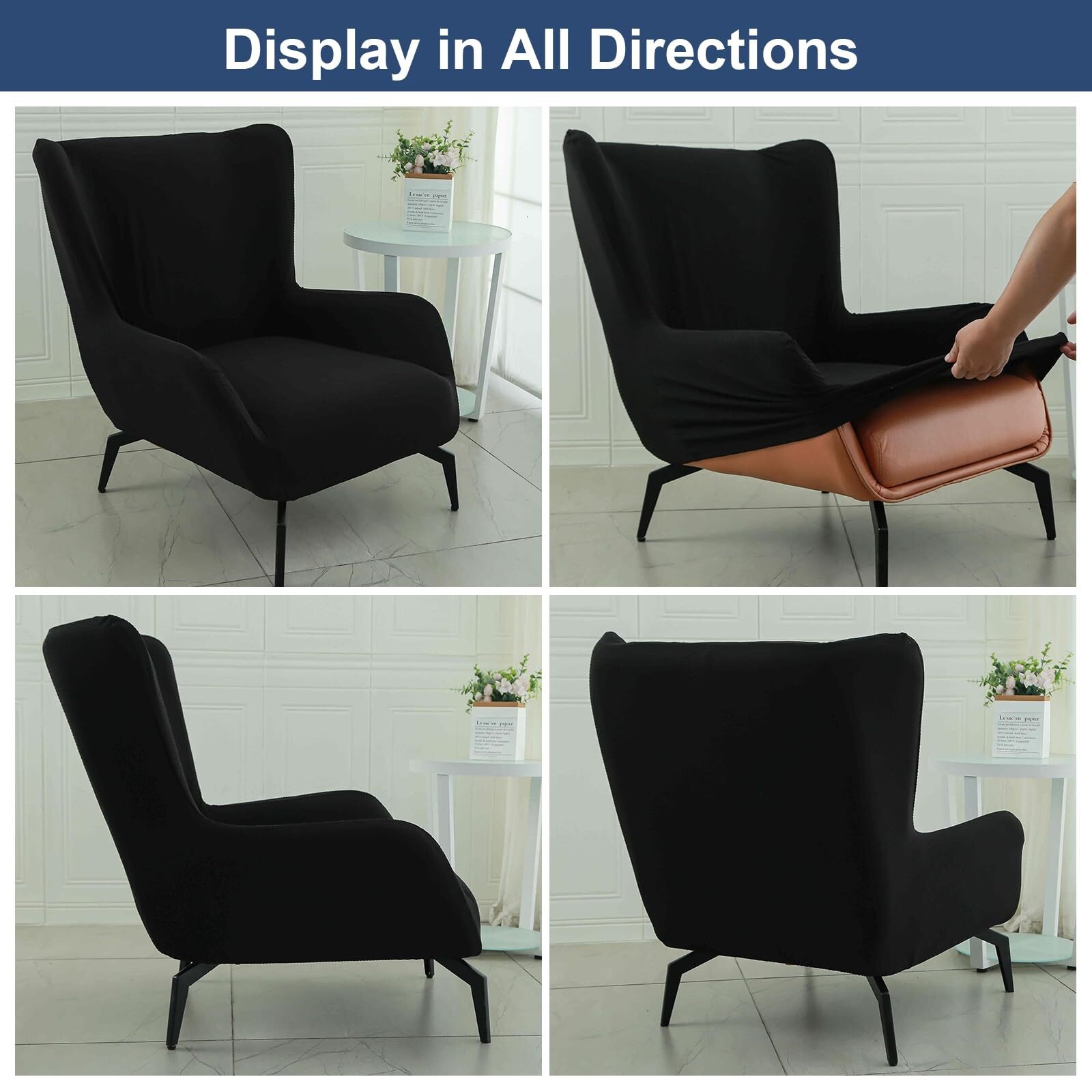 BH-JJSMGS Mid Century Modern Accent Chair Cover Jacquard Armchair Slipcover Soft Armchair Sofa Covers Removable Washable Chair Covers with Arms Furniture Protector for Living Room