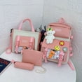 thumbnail image 1 of 4pcs/set Simple Casual School Bag With Badges, Casual Canvas Backpack Tote Bag, 1 of 4