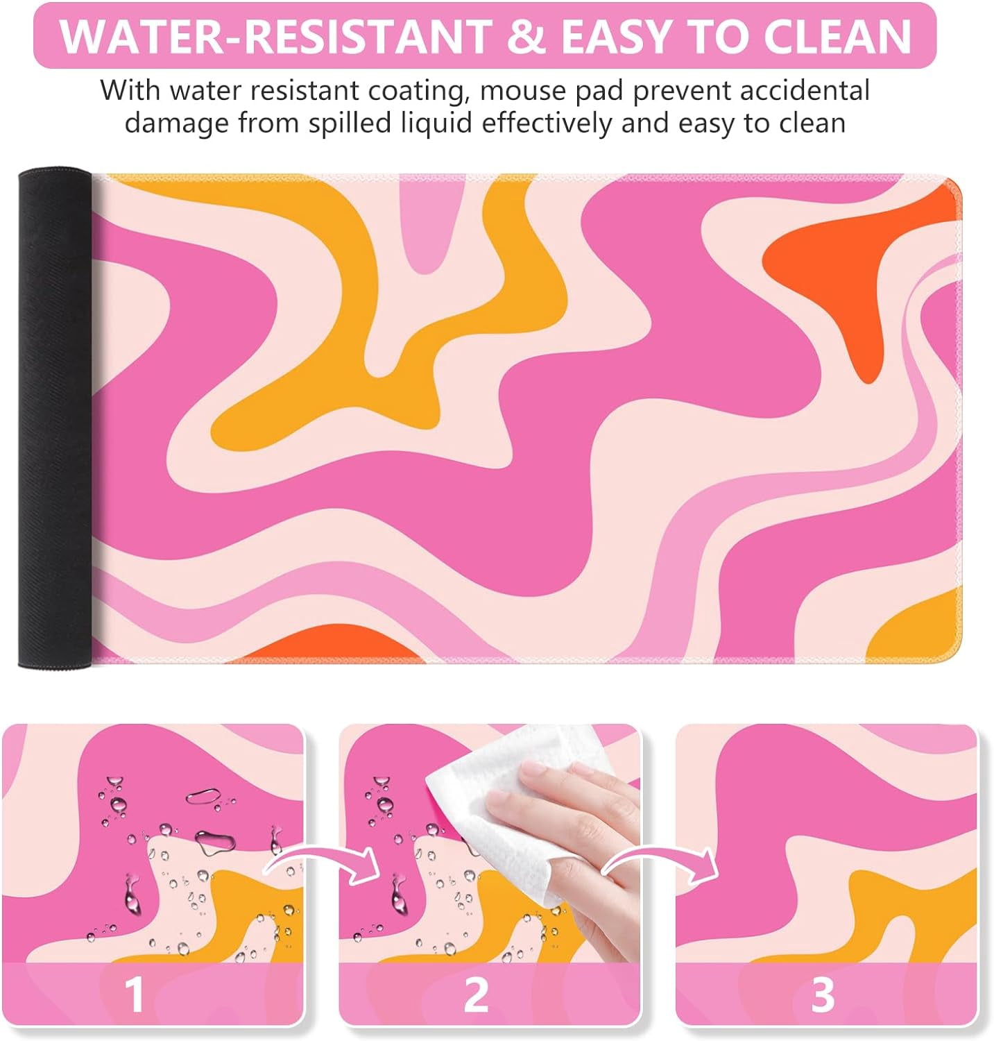 Large Mouse Pad (35.4x15.7 in), Desk Mat Gaming Mousepad with Stitched Edges, Keyboard Mouse Mat Desk Pad for Work, Game, Office, Home-Pink Topographic