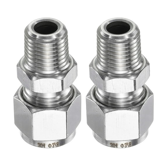 Uxcell 2pcs Compression Fitting 3/8" OD x 1/4" NPT Male Stainless Steel Coupler Adapter