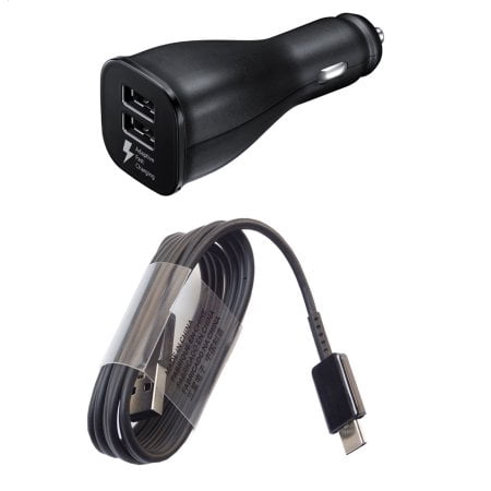 Dual Port Fast Car Charger Black for Samsung Galaxy S9, S8, S7, S6 & Note With Type C and Micro USB