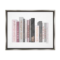 Stupell Industries Fashion Designer Bookstack Pink Grey Watercolor Luster Gray Framed Floating Canvas Wall Art, 16x20, by Amanda Greenwood