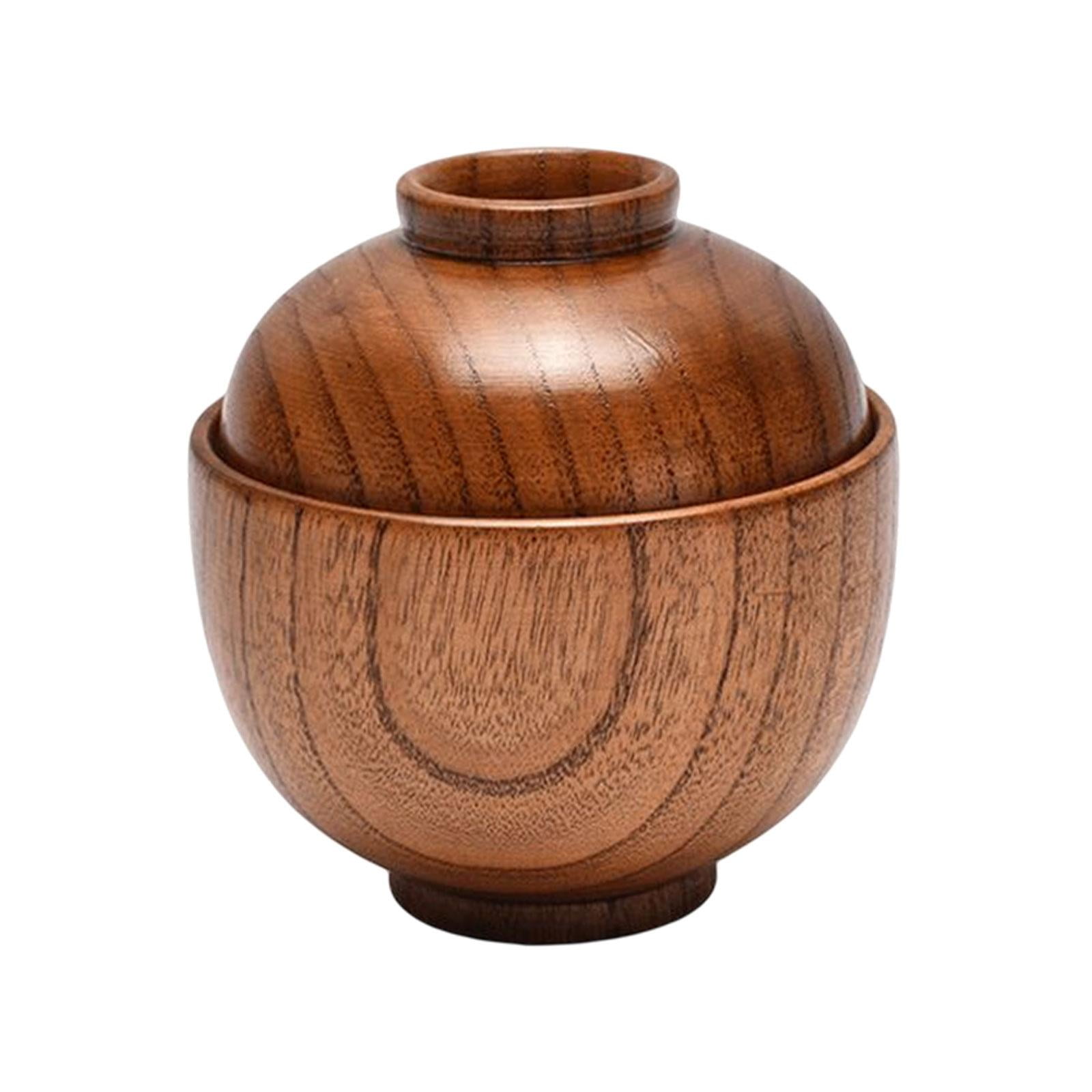 Wooden Bowl with Lid Ramen Noodles Dinner Round Food Container Japanese