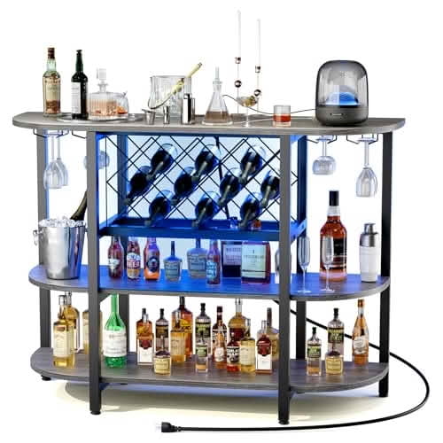 MAYEERTY LED Home Bar Cabinet with Sliding Metal Frame, for Home Wine Storage