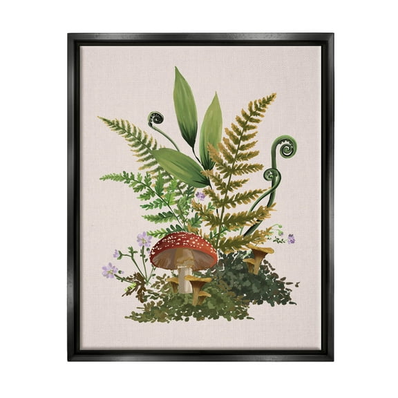Cottage Mushroom Woodland Plants Botanical & Floral Graphic Art Jet Black Framed Art Print Wall Art