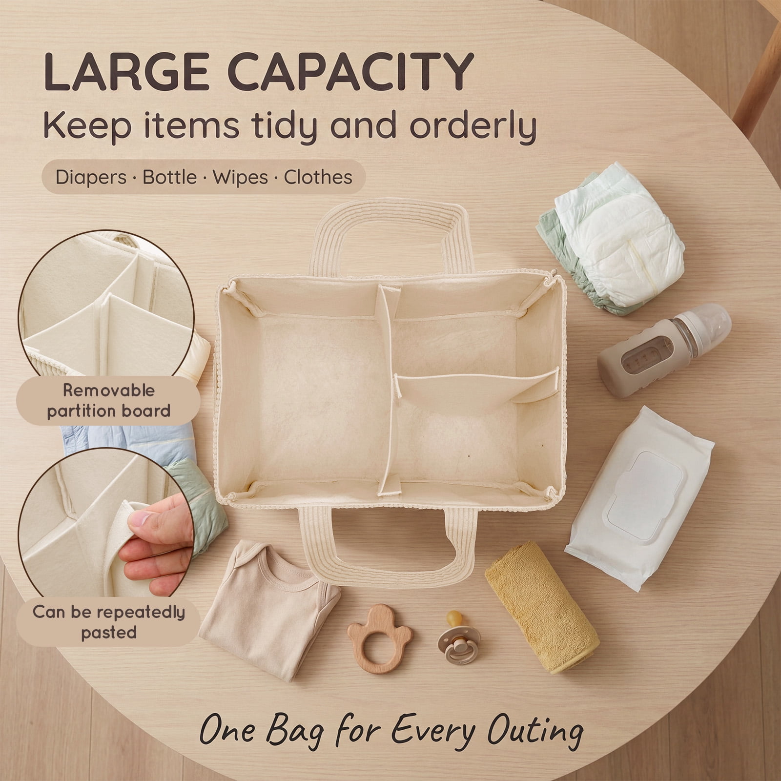 HKJUNFEI 2Pcs Diaper Caddy Organizer with Inner Compartment Organization Sturdy Comfortable Carry Design for Nursery Baby Shower Newborn
