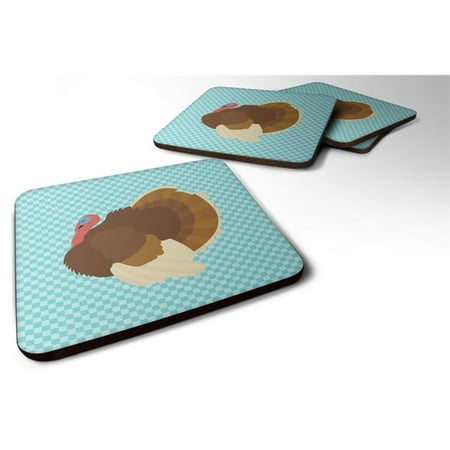 

French Turkey Dindon Blue Check Foam Coaster Set of 4