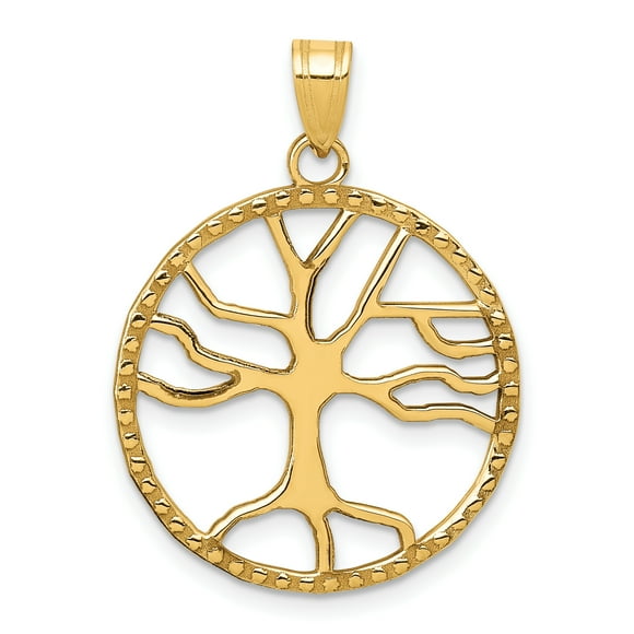 14K Yellow Gold Tree of Life in Round Frame Pendant