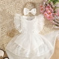 thumbnail image 2 of Wxirdiow Summer Outfits for Baby Girls Baby Girl Romper Dress Tulle Skirt Bodysuit Ruffle Sleeveless Summer Outfit with Headband for Infants White Size,0-3 Months, 2 of 4