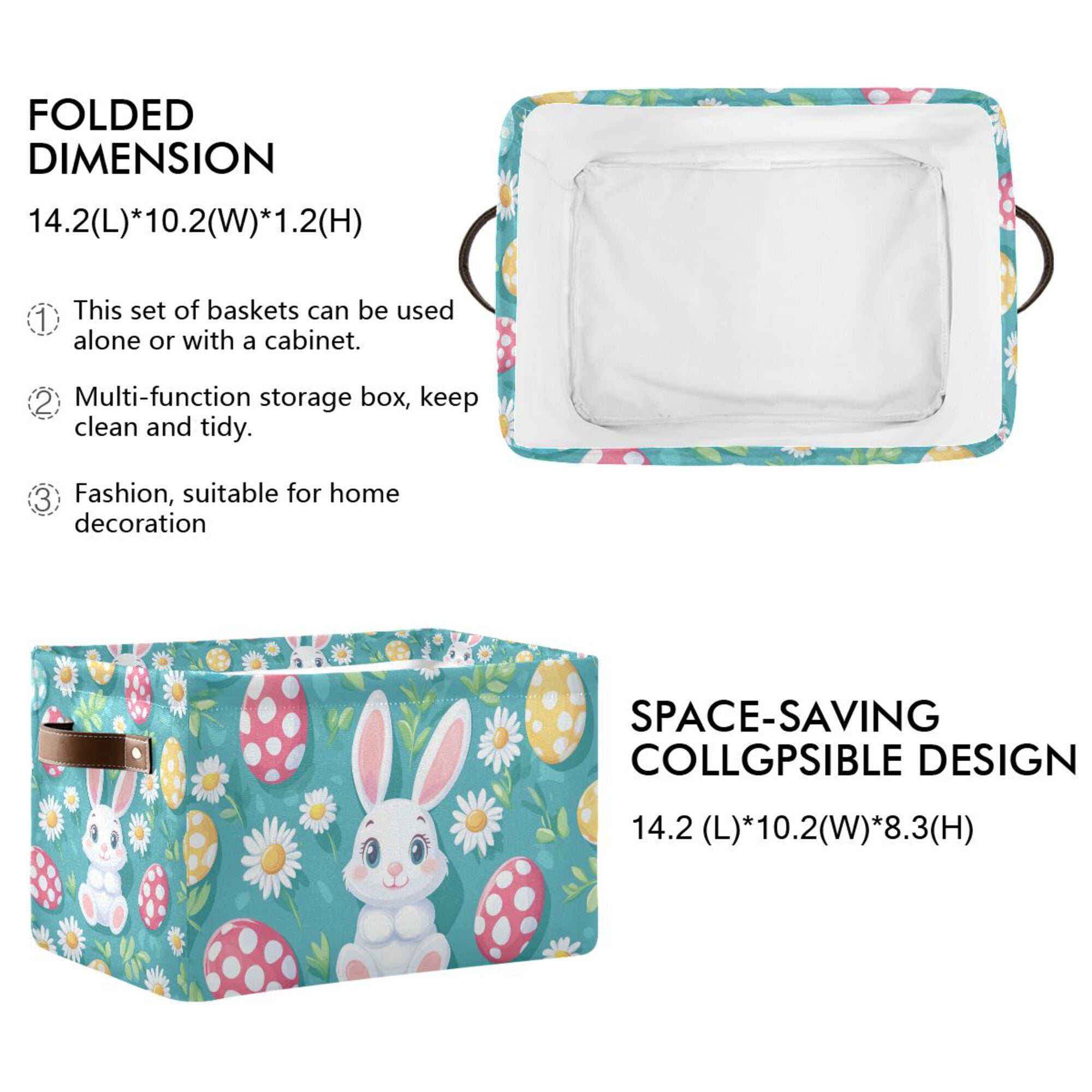Yayeee 2 Pack Canvas Storage Basket with Handles for Shelves Fabric Bins Closet Organizer, Cartoon Easter Bunny