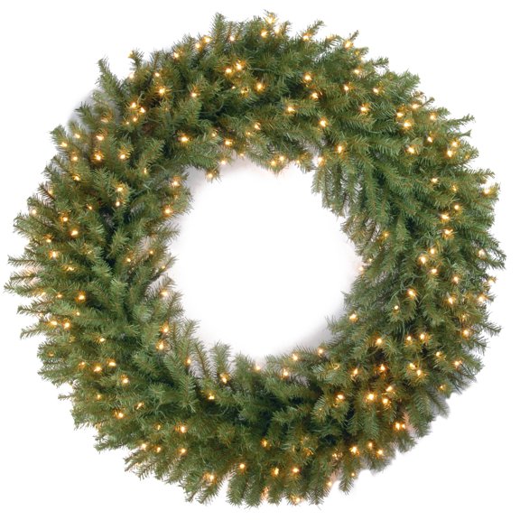 National Tree Company Pre-Lit Artificial Christmas Wreath, Green, Norwood Fir, Clear Lights, 48 Inches