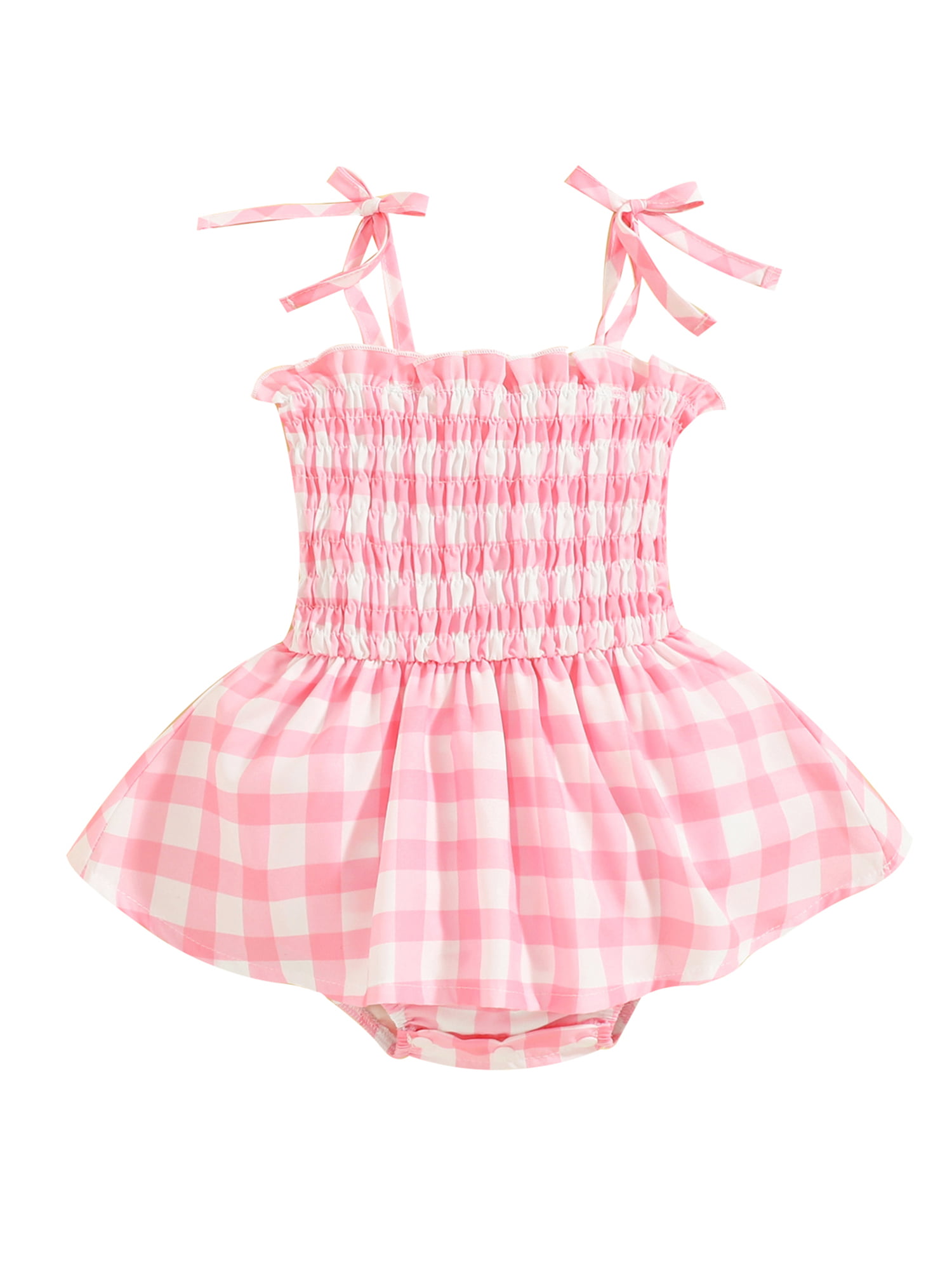 Kids Little Baby Girls Bowknot Sleeveless Strap Red Plaid Romper Jumpsuit Cropped Pants 
