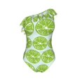 thumbnail image 4 of Yiaed Green Lemon Slices Print Women One Piece Swimsuits Tummy Control One Shoulder Bathing Suits Pattern Ruffle Swimwear-Large, 4 of 8
