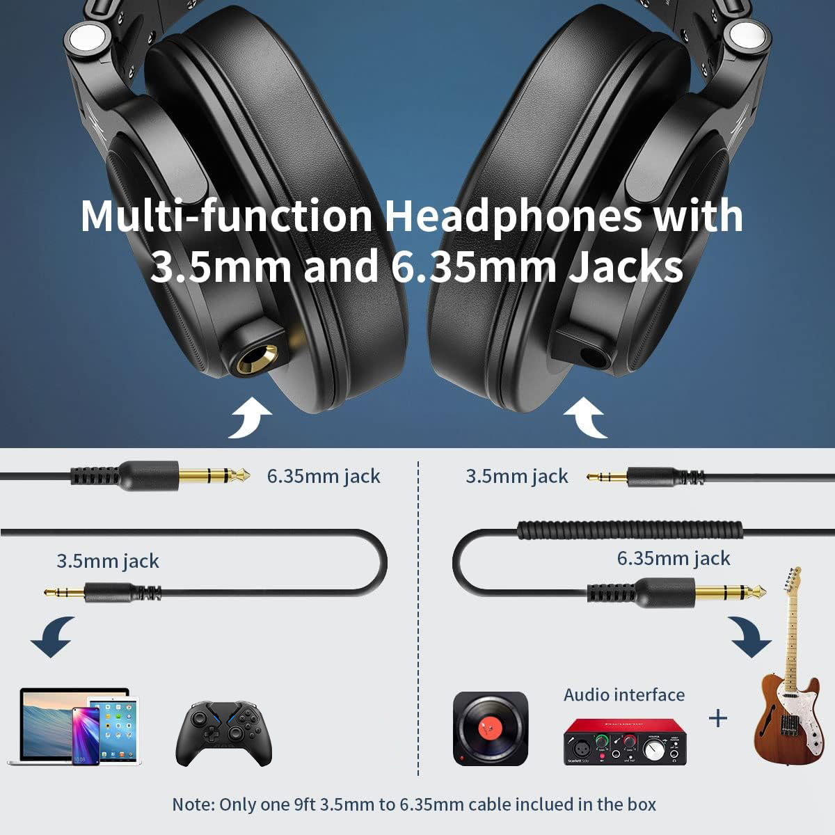 OneOdio Over-Ear Wired Headphones Corded Headphones with Dual Plugs Hi-Res Stereo Sound & Mic Long Cords for Laptop TV Computer-A71 Black