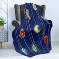 thumbnail image 4 of Christmas Soft Flannel Fleece Throw Blanket, Celebratory Object on Stripes Star Moon Candy Flower Xmas Theme Illustration, Cozy Plush for Indoor and Outdoor Use, 60" x 80", Multicolor, by Ambesonne, 4 of 5