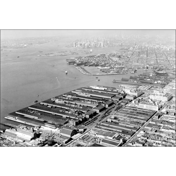 24"x36" Gallery Poster, Aerial view of Bush Terminal, Brooklyn, New York, on New York Harbor. 1958