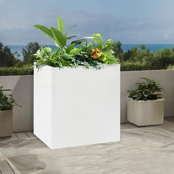 Rectangular Planter Box with Partition, High-Quality Steel, Modern Design, White, 24x10x24 In