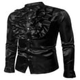 thumbnail image 1 of Chemises à Volants en Satin pour Hommes à Manches Longues, Col Montant, Coupe Ajustée, Chemise Habillée, 1 of 6