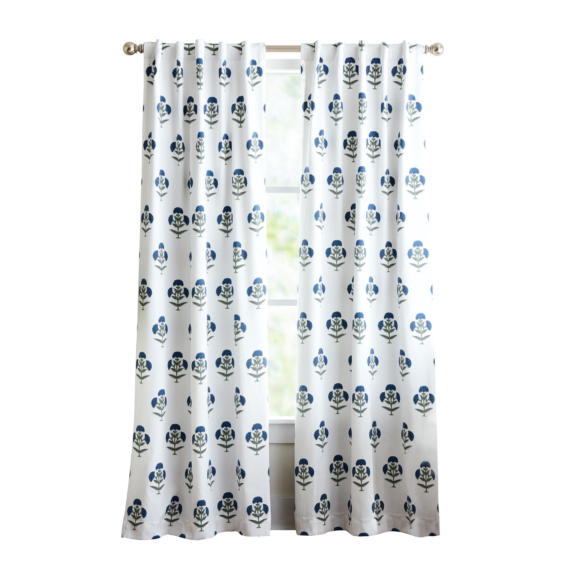 Martha Stewart Ayana Curtain Panel Pair, Blue, Back Tab, Blackout, Indoor, Adult, 2 Piece Set, 37" x 95"