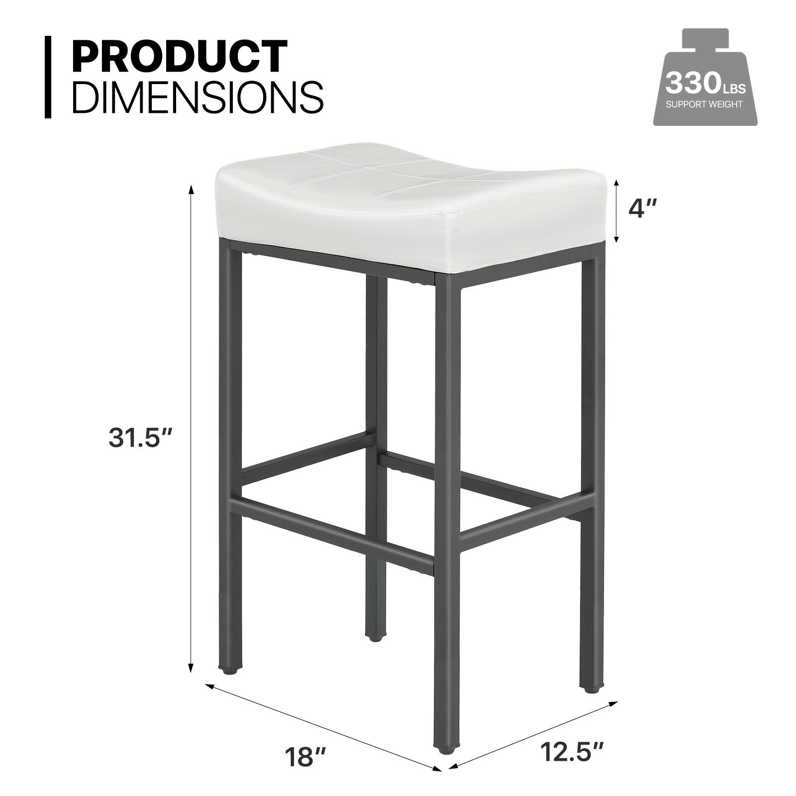 MoNiBloom 31.5" Backless Counter Bar Stool Set of 2, PU Leather Upholstered Saddle Seat Barstools for Kitchen Island, Metal Frame, White