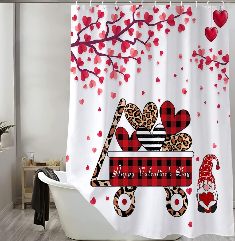 Valentine's Day Shower Curtain, Red Falling Love Heart Shower Curtain ...